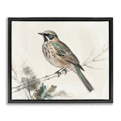 Stupell Perched Bird Illustration Framed Floater Canvas Wall Art Design By LSR Creative Studio