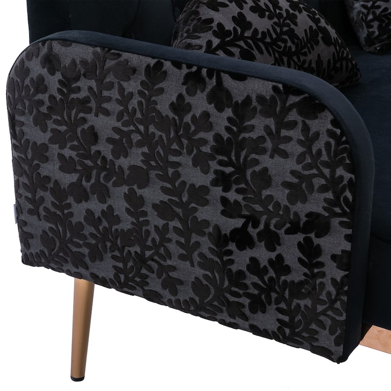 Black Vintage Style Velvet Fabric Sofa, Accent sofa, Loveseat Sofa with ...