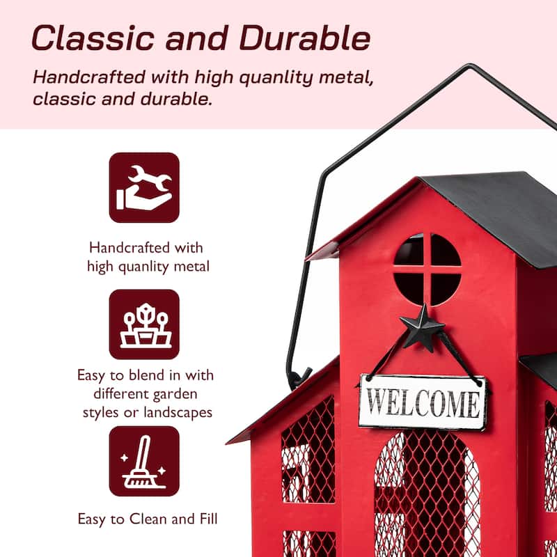Glitzhome 15.75"H Solid Wood Gazebo Tray Birdfeeder With Metal Roof