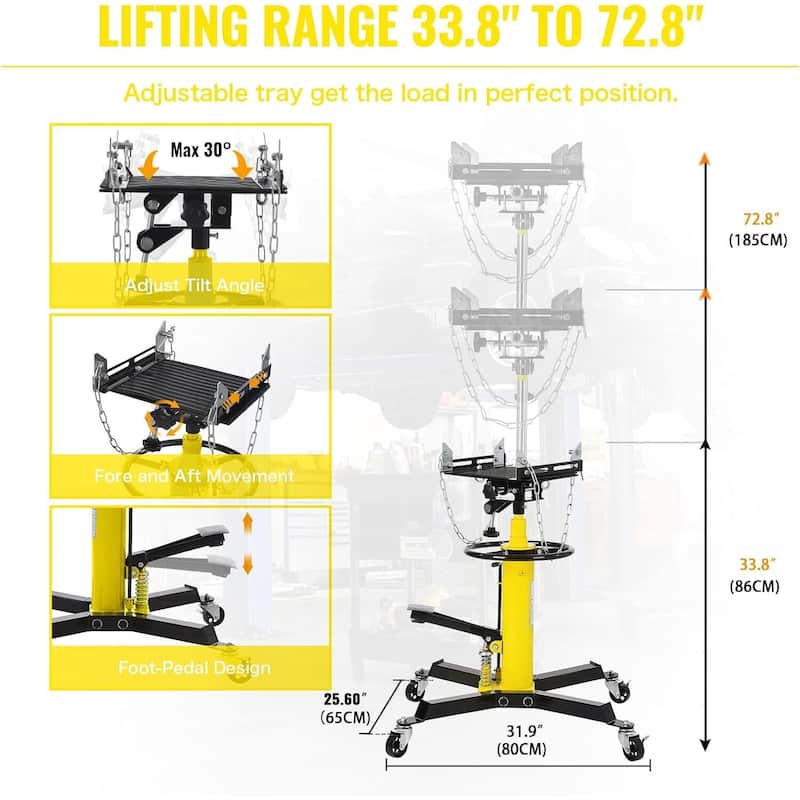 1322lbs Capacity Dual-Column Plunger Hydraulic Transmission Jack