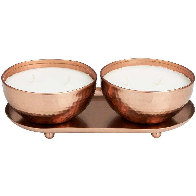 Gold or Copper or Silver Metal Scented Hammered 12 oz 2 Wick Candle with White Wax (Set of 2)