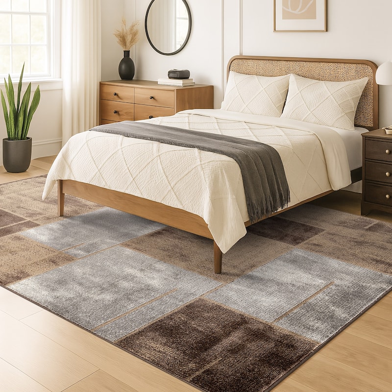 Modern Linear Area Rug for Living Room, Bedroom, or Entryway - Low Pile Indoor Rug