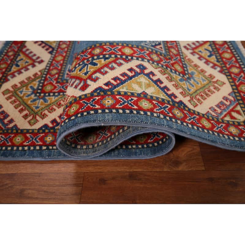 Blue Kazak Foyer Rug Hand-Knotted Traditional Wool Carpet - 3'5" x 4'9"