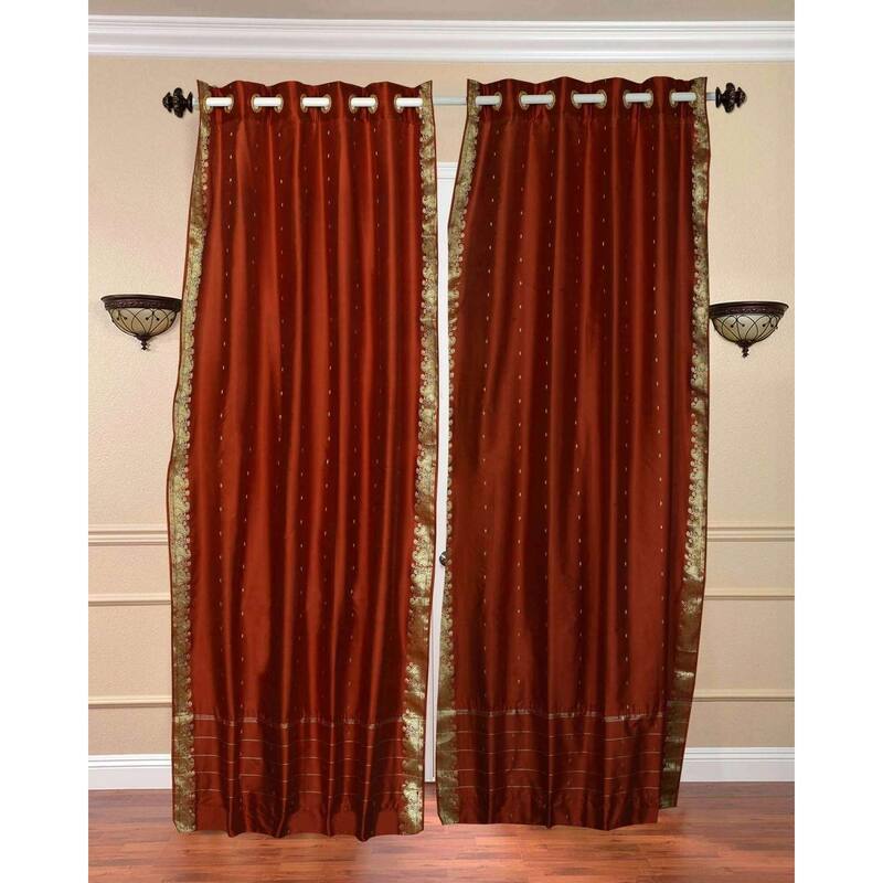 Rust Ring Top Sheer Sari Curtain / Drape / Panel - Piece - 80" W X 108" L (Lined) - 108 Inches