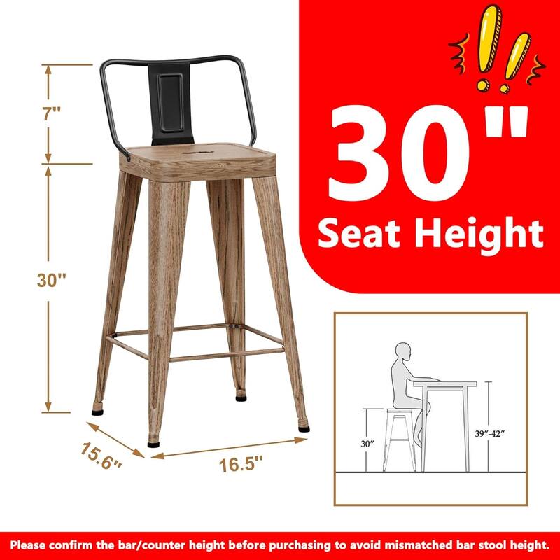 Metal Counter & Bar Stools Set of 4, 26" and 30" Seat Height Barstools with Metal Frame and Low Back for Kitchen lsland