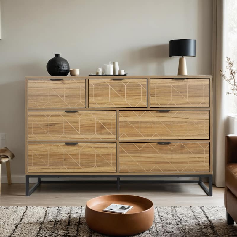 Modern 7 Drawer Dresser Wood Cabinet (Walnut)