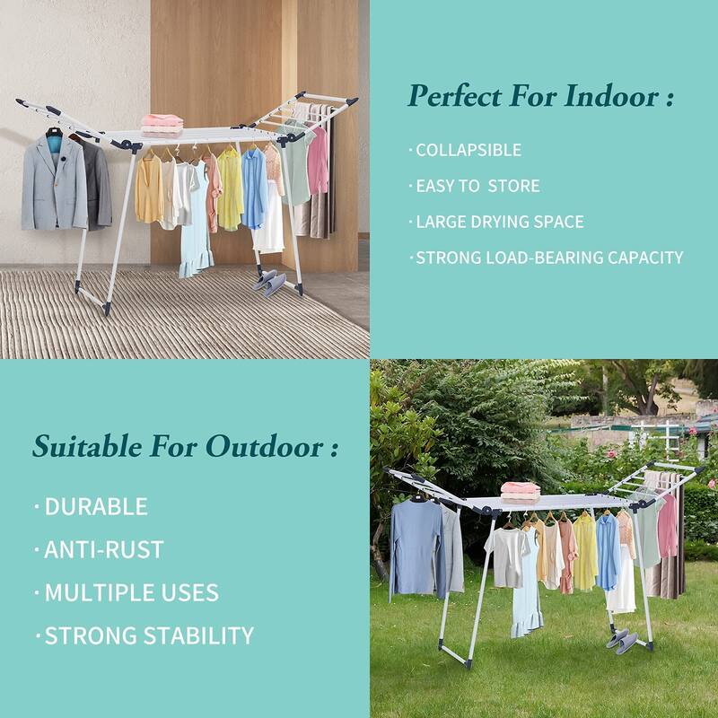 Clothes Drying Rack, Gullwing Laundry Rack, Collapsible, SpaceSaving