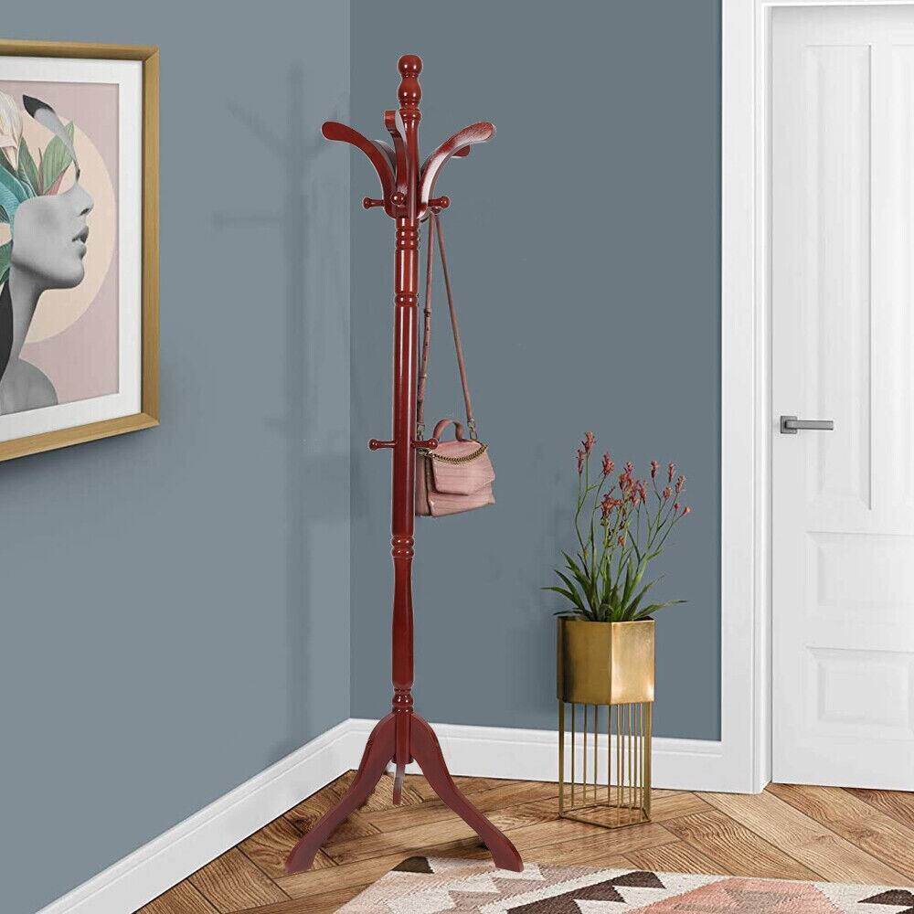 Cherry Wood Coat Hat Stand Heavy Duty Hall Tree