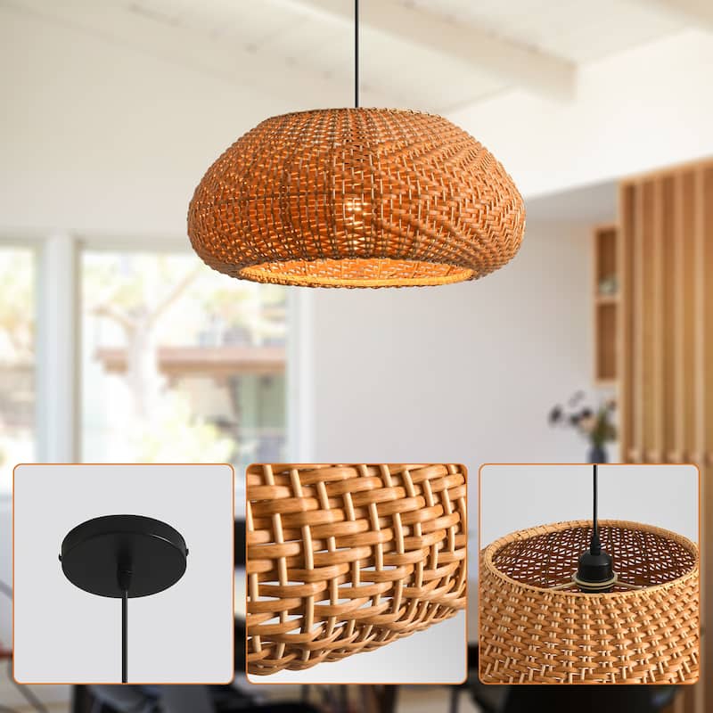 18.9" Bohemian Light Brown Handwoven Rattan Caged Pendant Light - 18.9" D x 18.9" W x 55.12" H