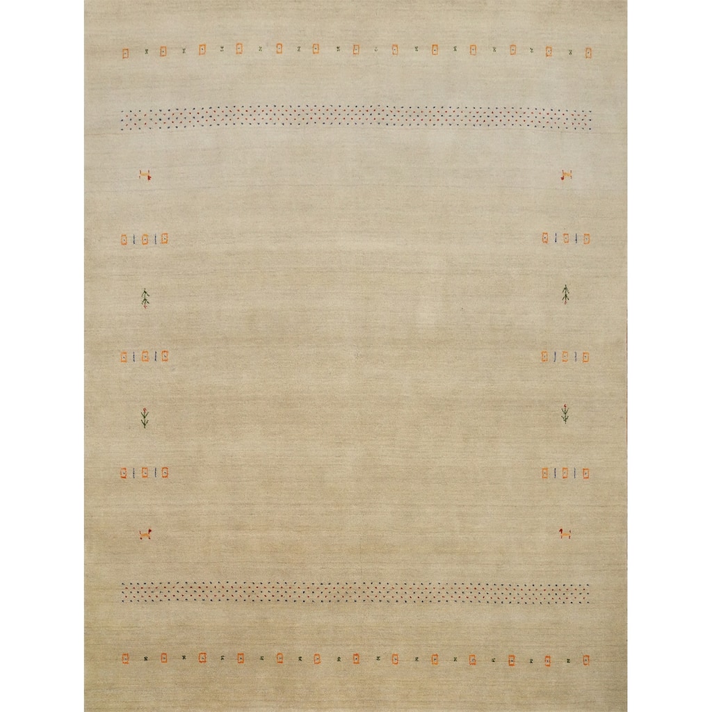 Hand Knotted Oriental 100% Wool Carpet Tribal Animal Pictorial Beige & Ivories Gabbeh Area Rug - 8' 0'' X 7' 10''
