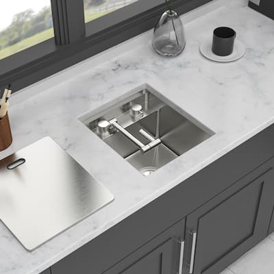 15" Undermount Bar Sink with Folding Faucet Single Bowl 16 Gauge Stainless Steel Kitchen Sink