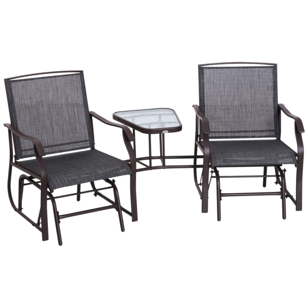 Outsunny 3-pc. Outdoor Sling Fabric Gliding Rocker Chairs w/ Table
