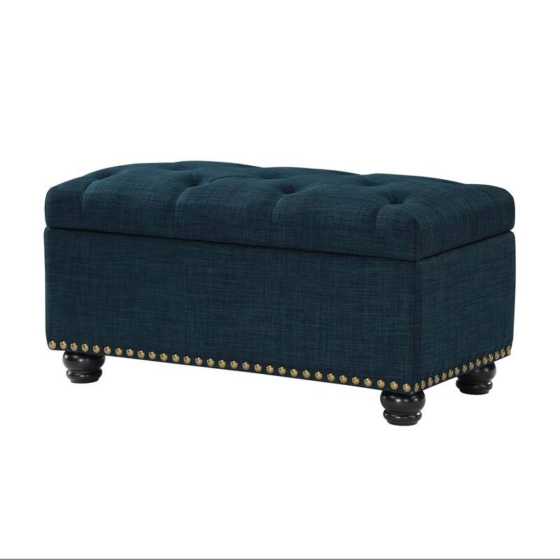 Convenience Concepts Designs4Comfort 7th Avenue Storage Ottoman Bench - Dark Blue Fabric
