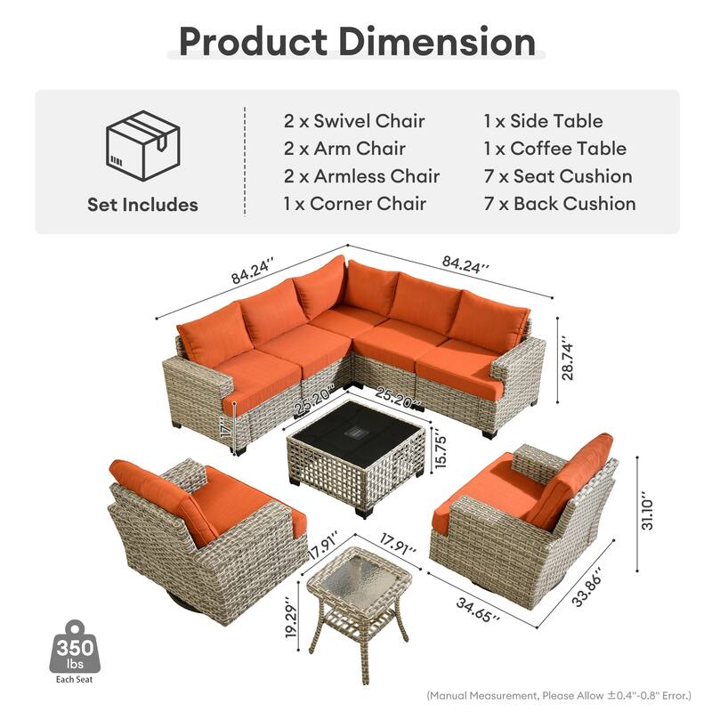 HOOOWOOO 9-piece Patio Wicker Sofa Swivel Chair Sectional Set