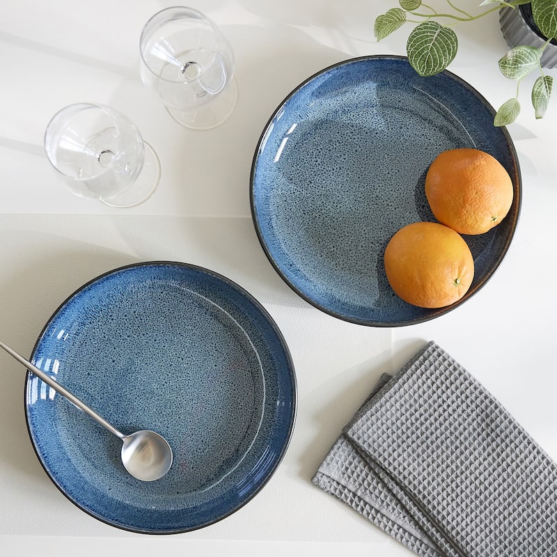 Sango Resona Blue/Black 10" Large Ceramic Serving Bowl (Set of 2), 64.25 oz