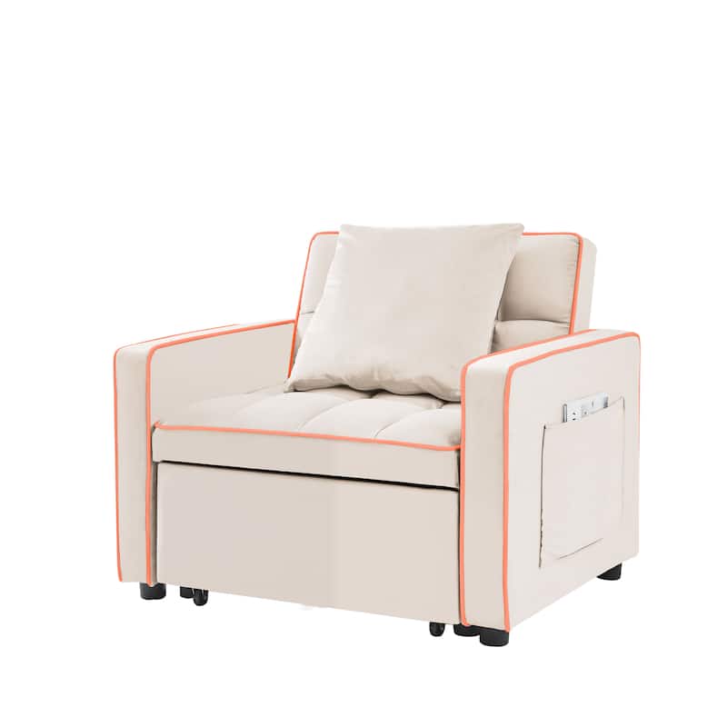 Three-in-one Folding Sofa Bed Chair, Creamy White Velvet, 35x34x31 inches