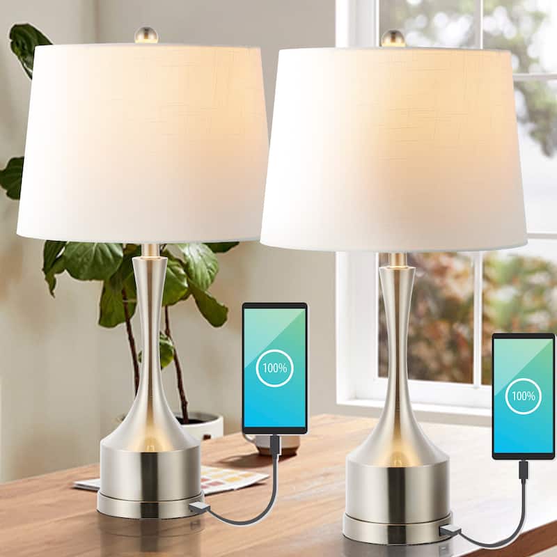 Colton 26" Classic French Country Iron LED Table Lamp with USB Charging Port, Brass Gold (Set of 2) by JONATHAN Y