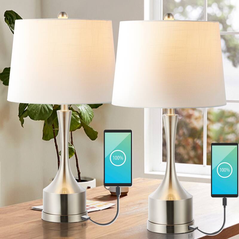 Colton 26" Classic French Country Iron LED Table Lamp with USB Charging Port, Brass Gold (Set of 2) by JONATHAN Y - Nickel