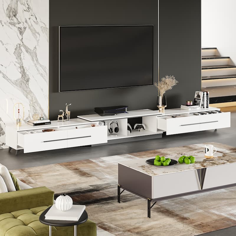 Extendable Modern TV Stand for TVs up Black/White Living Room Table