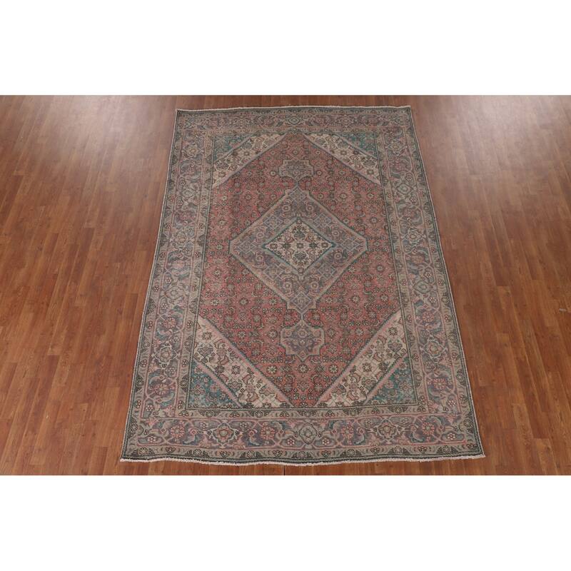 Distressed Tabriz Persian Antique Area Rug Handmade Wool Carpet - 6'9"x 9'7"