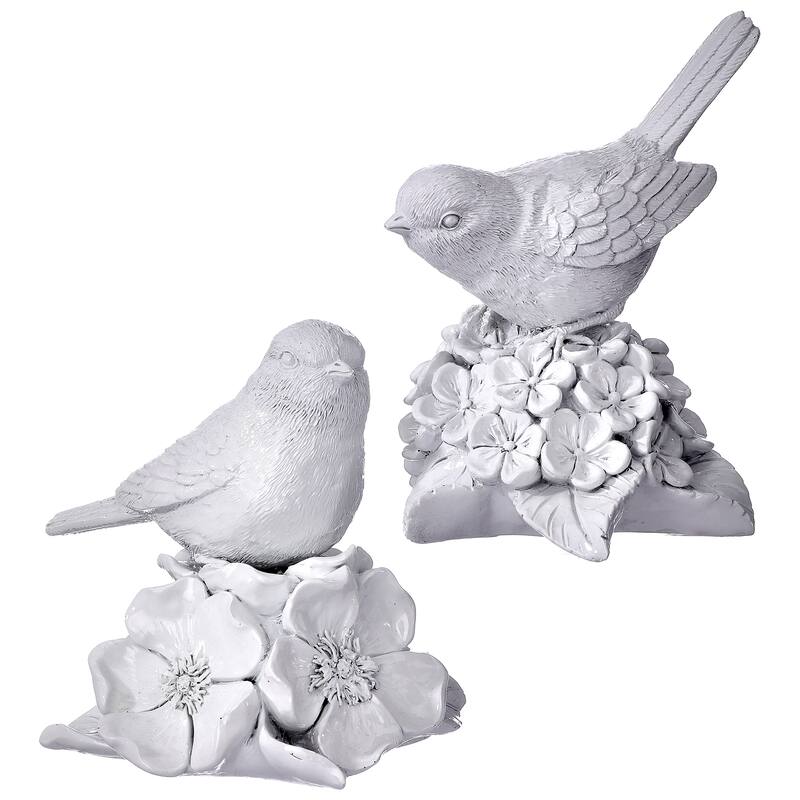 5.5" Resin Bird On Blossom Set of 2