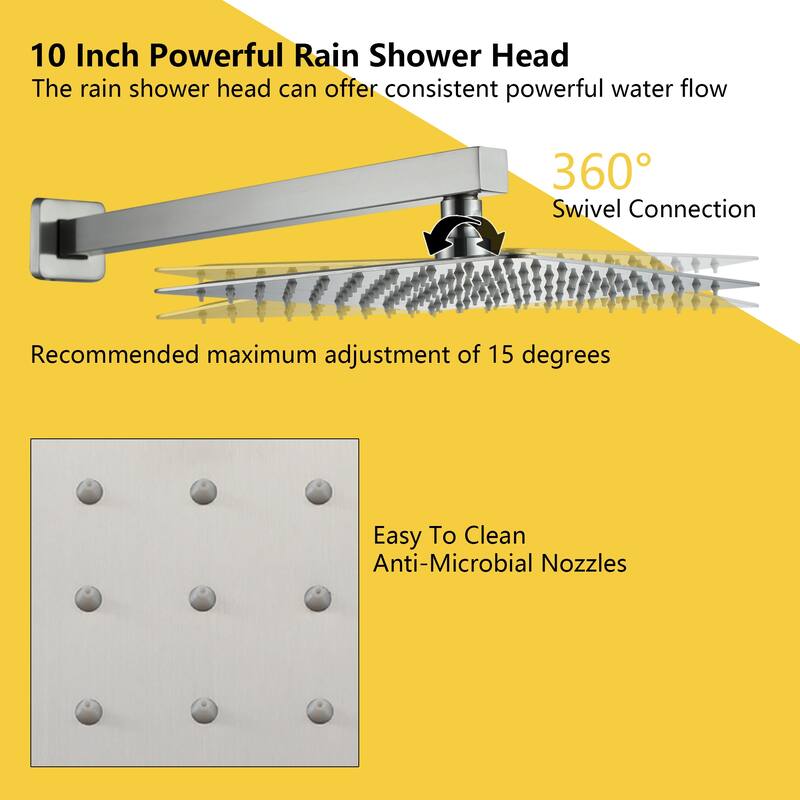 3-Spray Patterns 10 in. Wall Mount Pressure Balance Dual Shower Heads