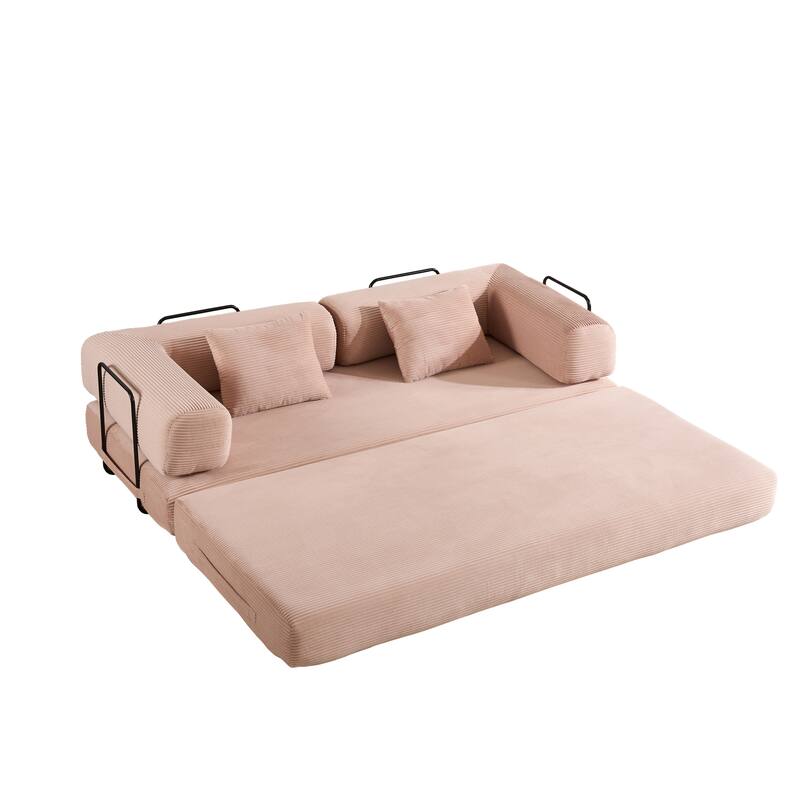 Convertible Sleeper Sofa Bed with Pillow, Modern Corduroy Folding Mattress Couch, Floor Sofa Lounge for Compact Spaces