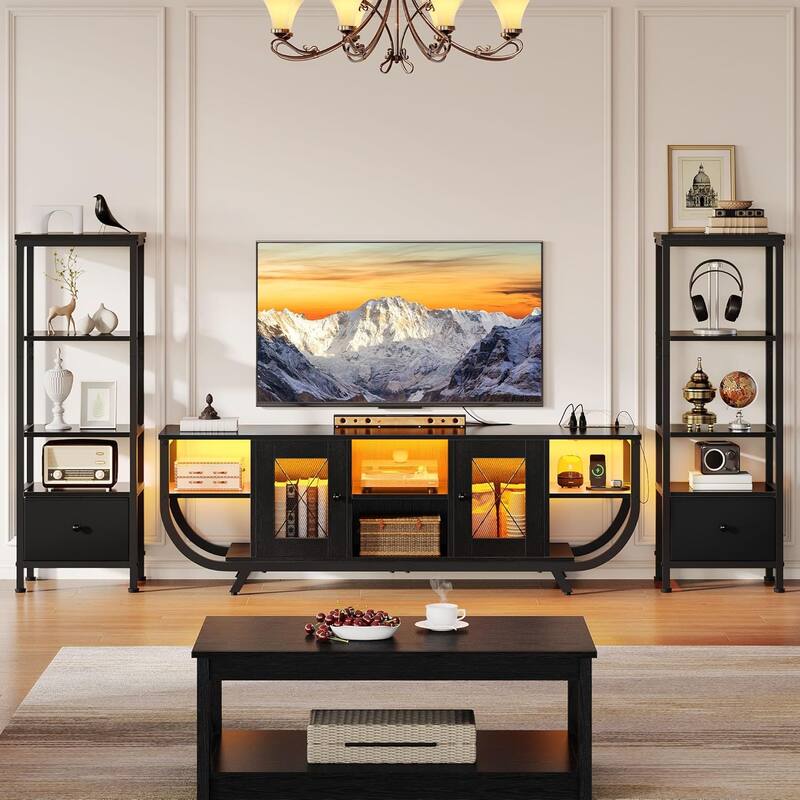 Moasis 3-Piece Wall Unit Entertainment Center Set with Bookshelf and 2 Drawers
