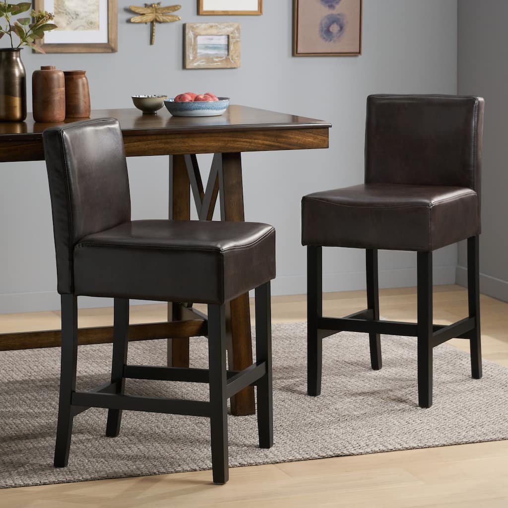 Leather Bar Chair Set of 2, Cafe Counter Stool with Back Upholstered Dining Chair, Solid Wood Legs, Kitchen Bar Furniture