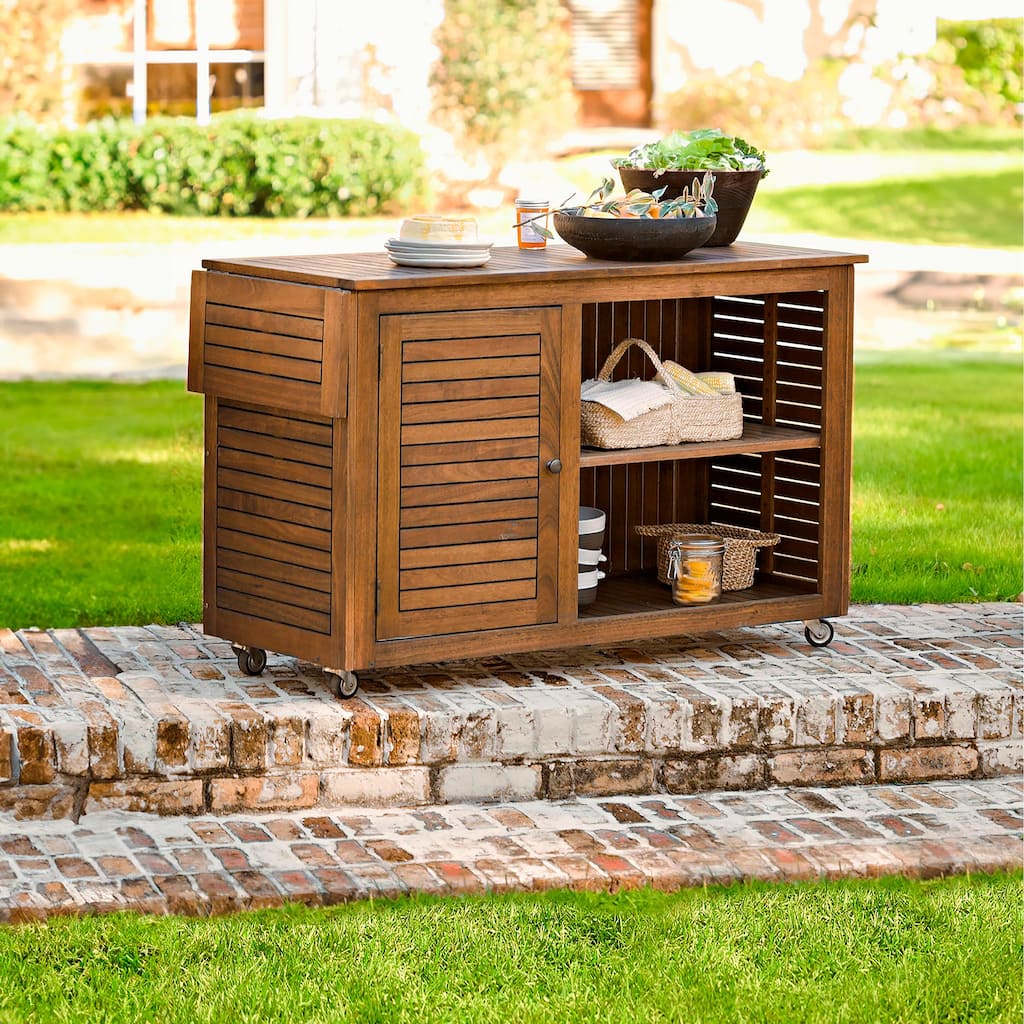 Large Eucalyptus Wood Rolling Outdoor Bar Cart - Natural