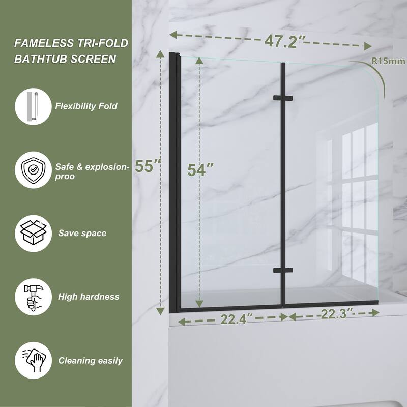 39 in. W x 55 in. H Pivot Tub Door in Matte Black with Clear Tempered Glass