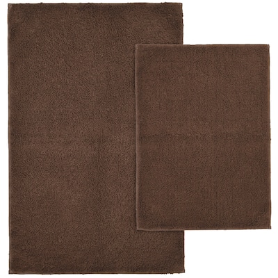 Queen Cotton Washable Bathroom Rug, or Set in Chocolate