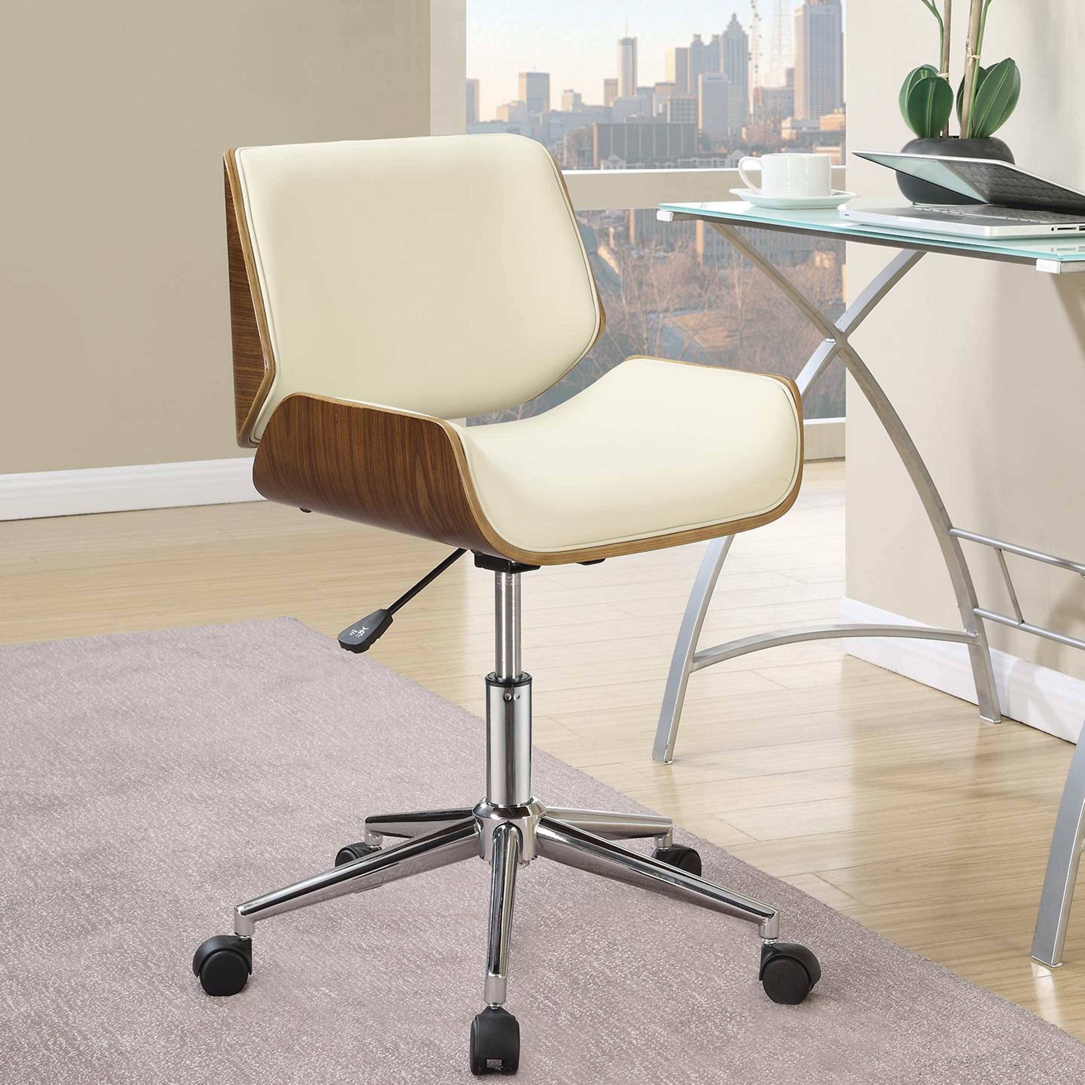 Modern Curved Wood Ecrw Upholstered Swivel Adjustable Office Chair