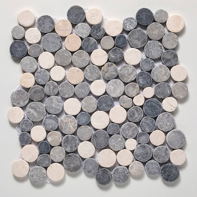 Penny Rounds 11 in. x 11 in. Honed Marble Mesh-Mounted Mosaic Wall and Floor Tile