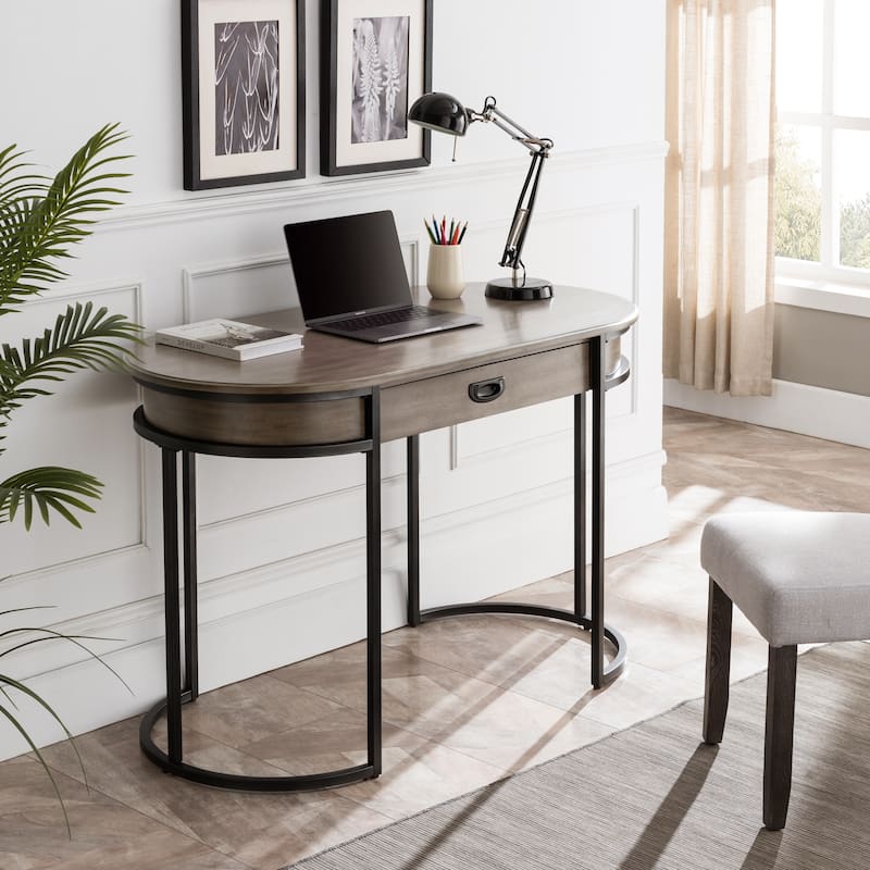 Leick Home Contemporary Oval Metal Leg Desk - Grey