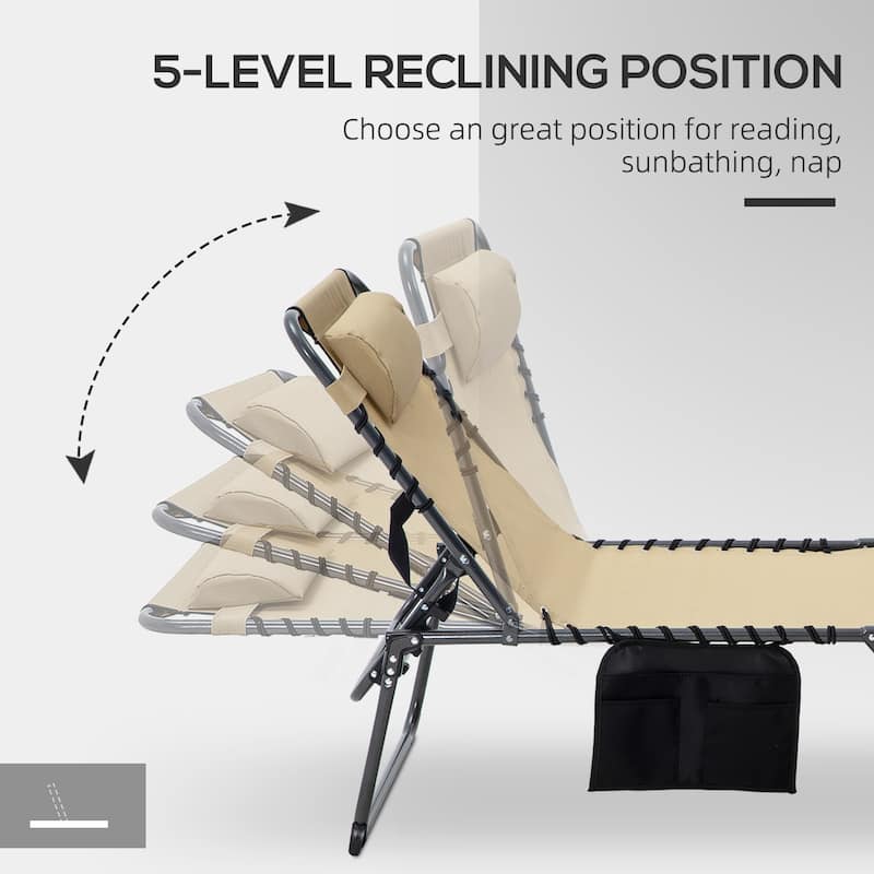 ,Outsunny Folding Chaise Lounge with 5-level Reclining Back, Outdoor Tanning Chair with Reading Face Hole