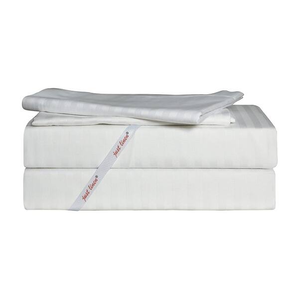 slide 2 of 4, 300 TC 100pct Cotton Sateen Striped White Pair of Queen Flat Sheets White - Queen