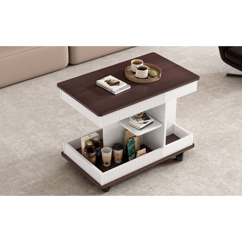 Lift-Top End Table with Rotating Top, Mobile Side Table Coffee Table with Storage, Sofa Table with Adjustable Height
