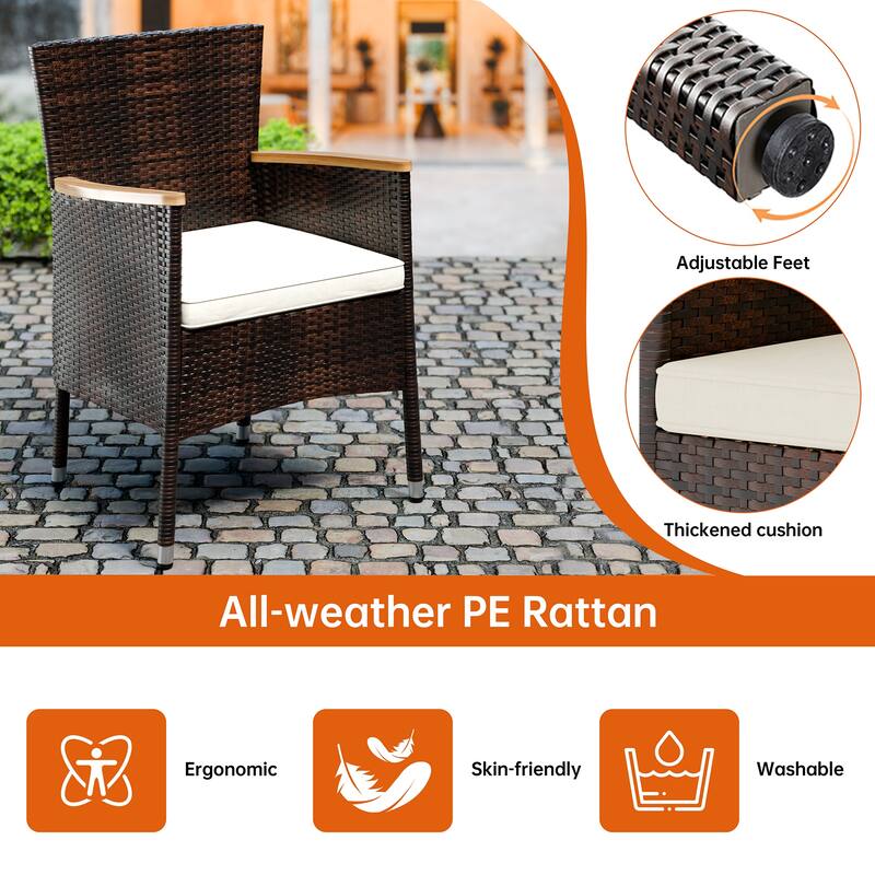 5-Piece Outdoor Wicker Dining Set with Wood Desktop Table and Chairs - N/A