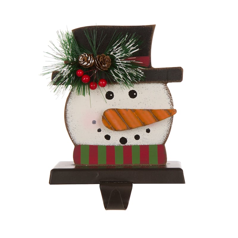 Glitzhome Christmas Wooden/Metal LED Snowman Paw Stocking Holders Mantel Ornament