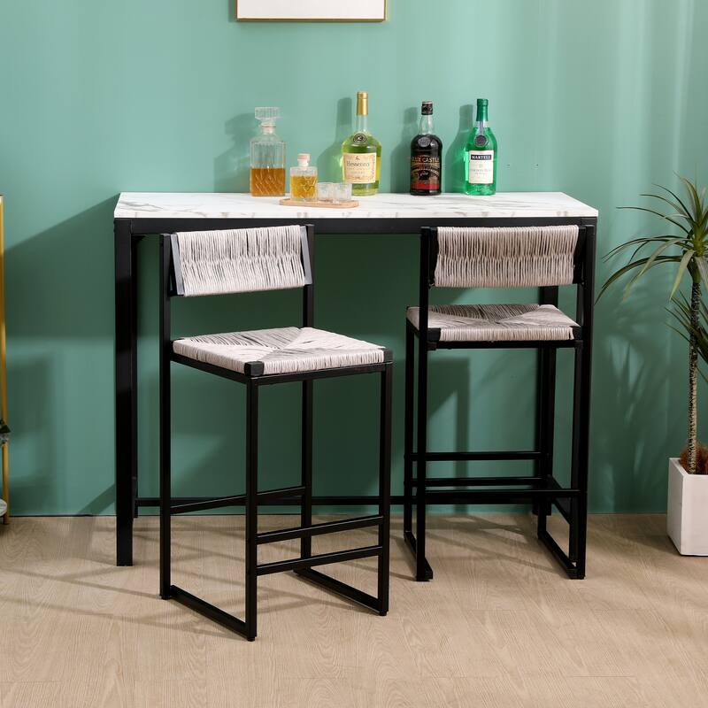 Bar Stools Set of 2 Paper Rope Weave Dining Chairs with Back Hand Weave Stools for Kichen Island, Bar & Counter