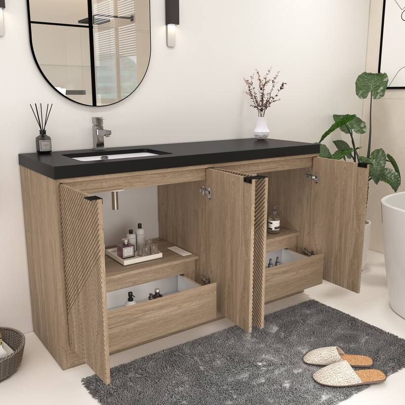 Milano 60" Freestanding Bathroom Vanity with Left Black Acrylic Sink