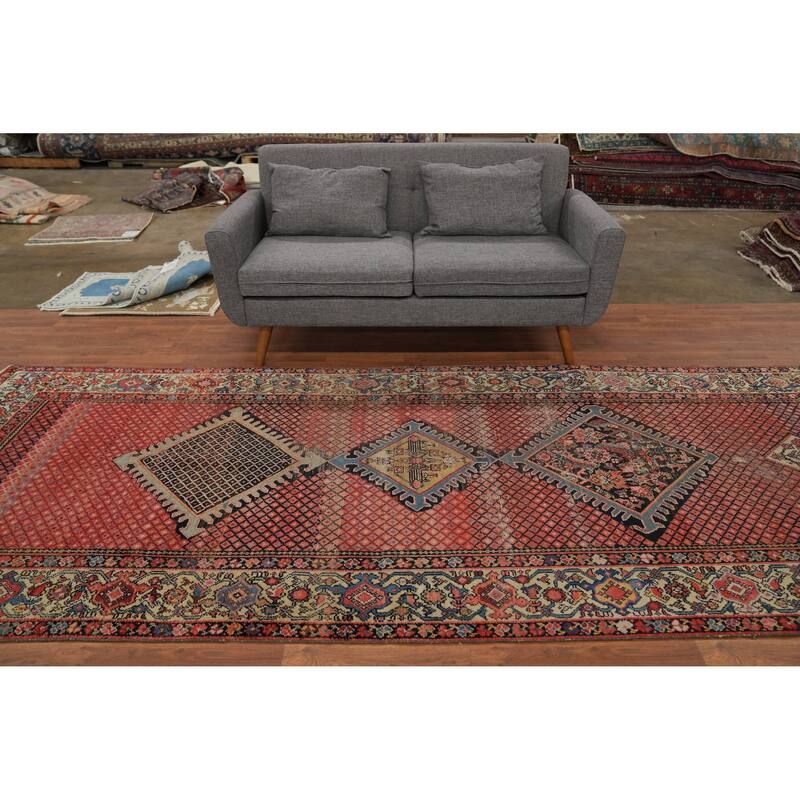 Hand Knotted Oriental 100% Wool Carpet Traditional Geometric Oranges & Rust Malayer Area Rug - 12' 8'' X 4' 9''