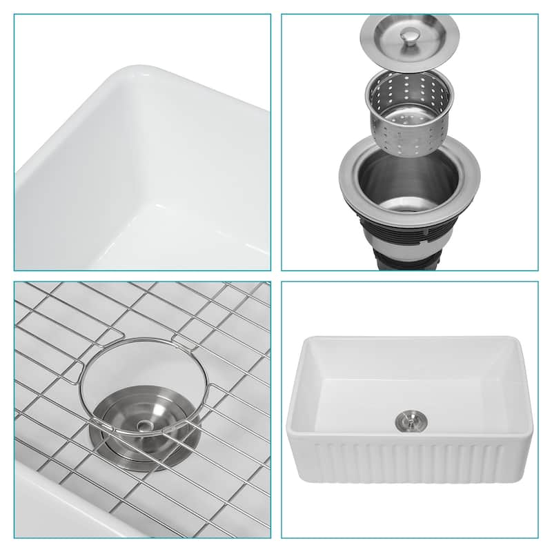 White Farmhouse Single Bowl Ceramic Kitchen Sink