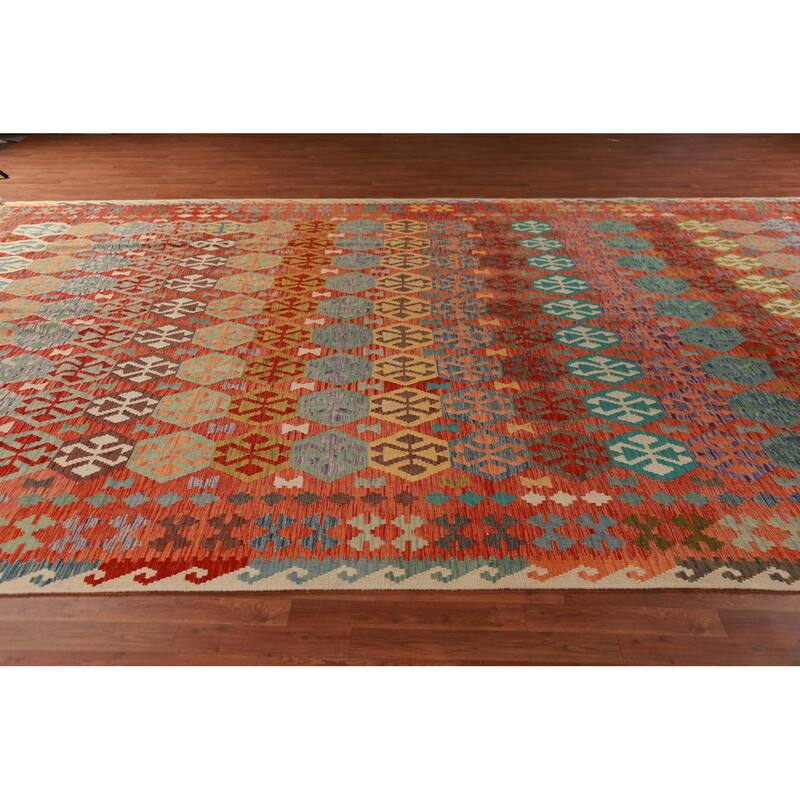 Geometric Kilim Large Rug Flatweave Dining Room Wool Carpet - 10'4"x 15'9"