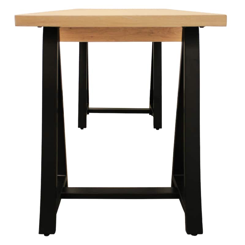 HomeRoots 60" Natural and Black Solid Wood and Metal Trestle Executive Desk