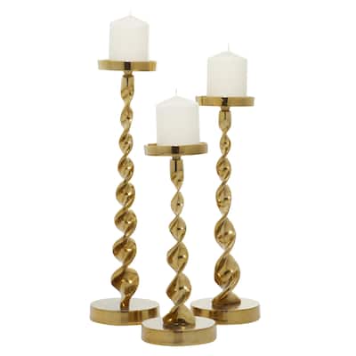 Aluminum Metal Candle Holder - Set of 3 Gold or Silver - Roche River Decor