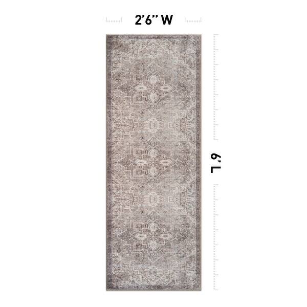 dimension image slide 6 of 17, Floral Medallion Washable Rug – Low Pile, Non-Slip, Ideal for Entryway, Living Room, and Bedroom