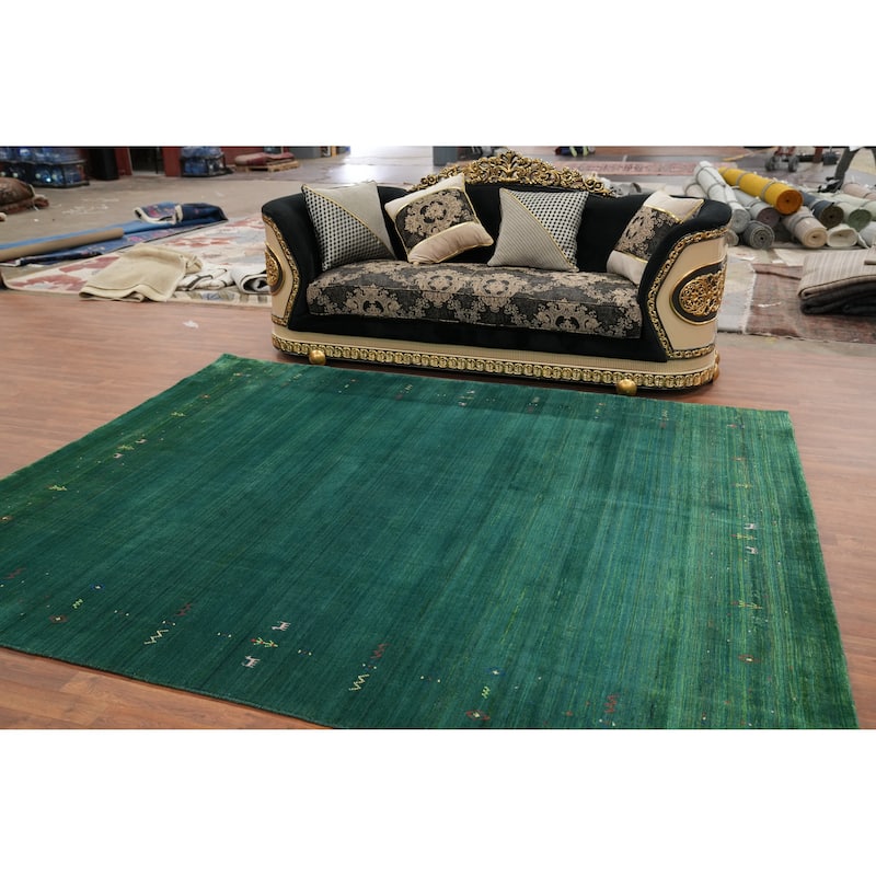 Hand Knotted Oriental 100% Wool Carpet Tribal Animal Pictorial Green Gabbeh Area Rug - 9' 10'' X 8' 1''