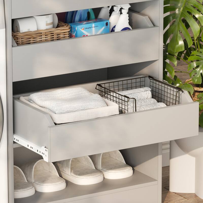 20"-60" Closet System with 3 Wooden Drawers and Sturdy Shelves and Retractable Rods